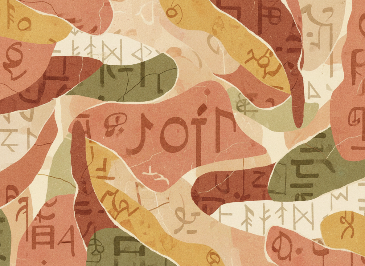 Warm earthy illustration evoking languages and cultures from around the world
